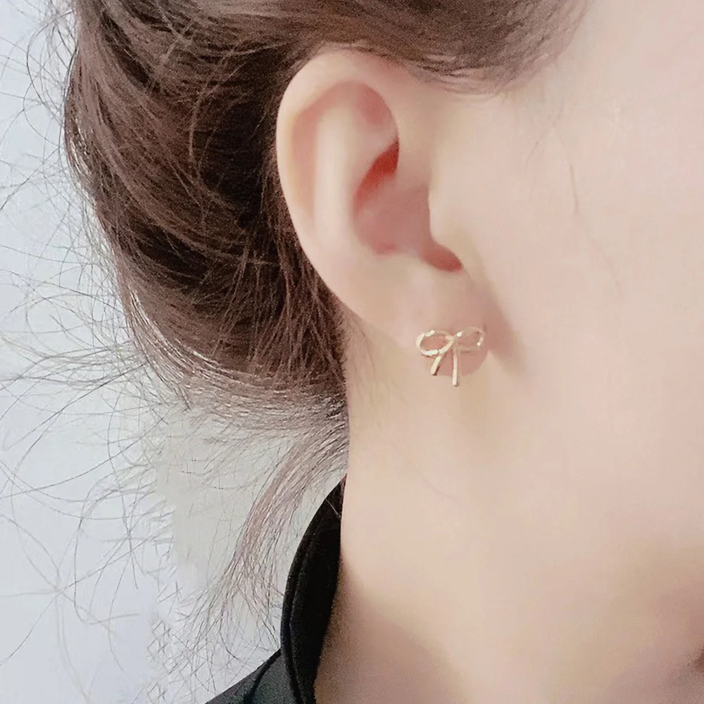Cute Small Geometric Bowknot Ear Clip Earrings For Women Fake Piercing Gold Color Jewelry Simple Ear Cuff Earings Aretes