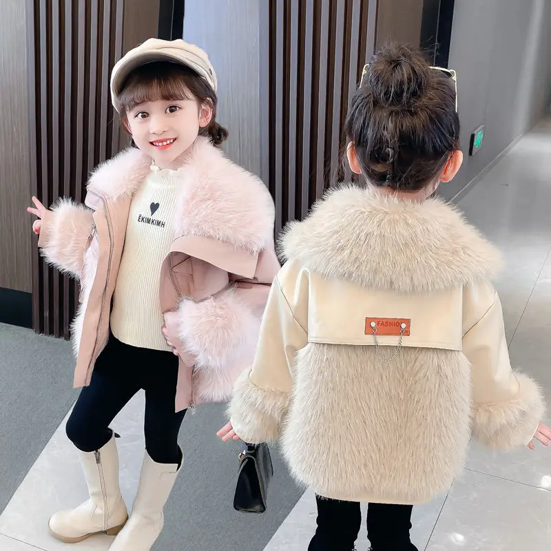 Little Girls Fur Jackets Winter Blue Pink Faux Leather With, 60% OFF