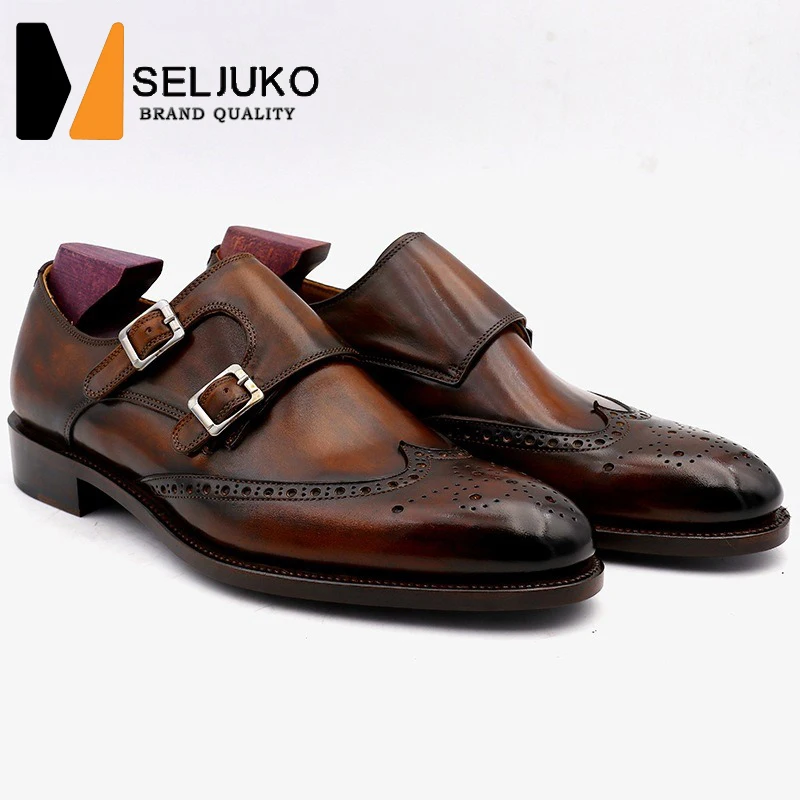 New Handmade Leather Shoes Factory Direct Sale Head Layer Cowhide Pure Brogue Business Formal Leather Sole Men's Shoes