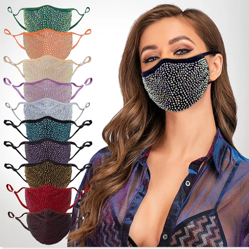 Unisex Fashion Shining Rhinestone Decoration Elastic Mask Jewellery Dance Party Cosplay Night Club Crystal Masks Face Jewelry