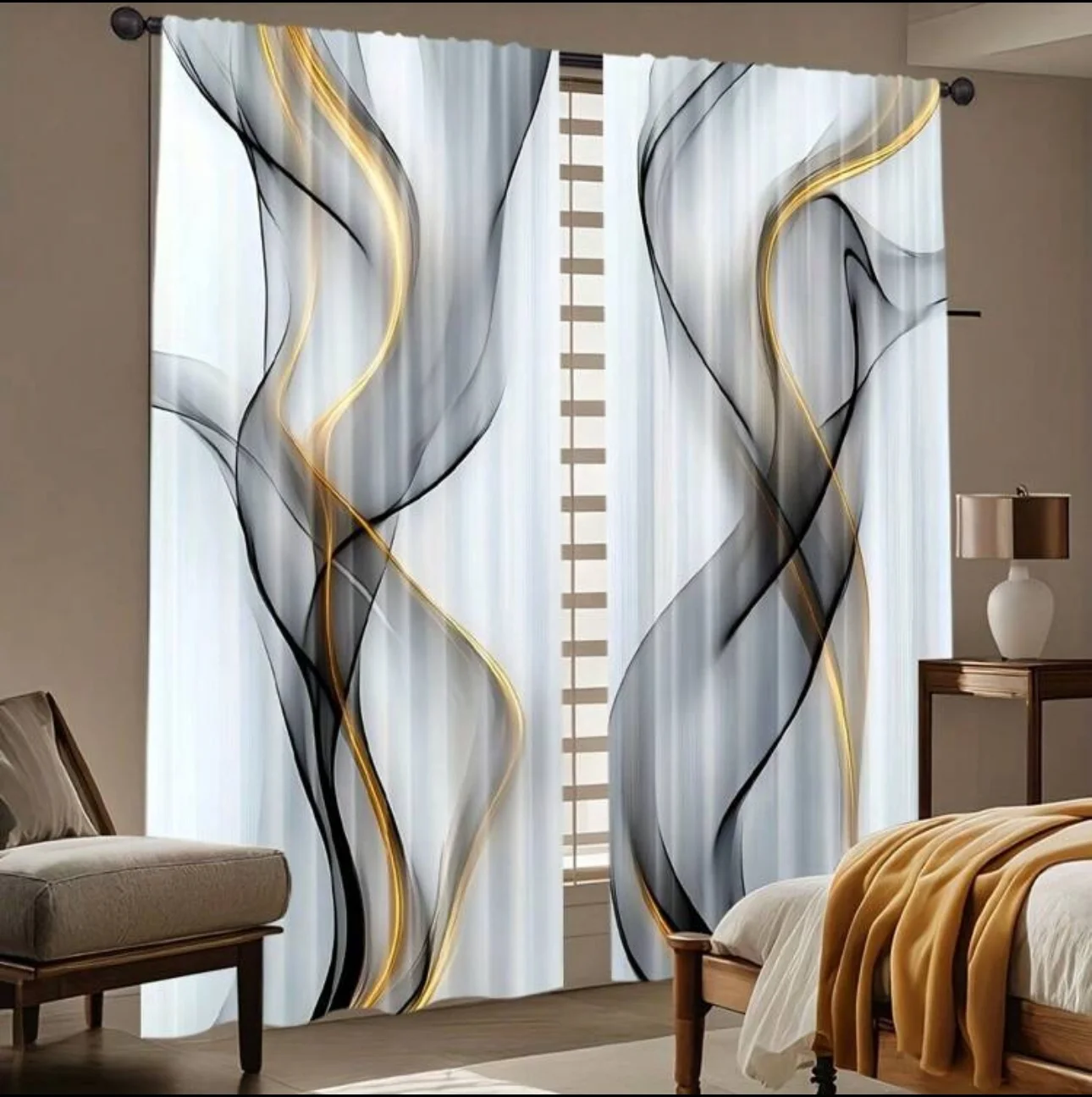 Cortinas estampadas con patrón ondulado vertical, cortinas con bolsa de poste, dormitorio y sala de estar, decoración del hogar, decoración de la habitación (v1.12.4) - Image 2