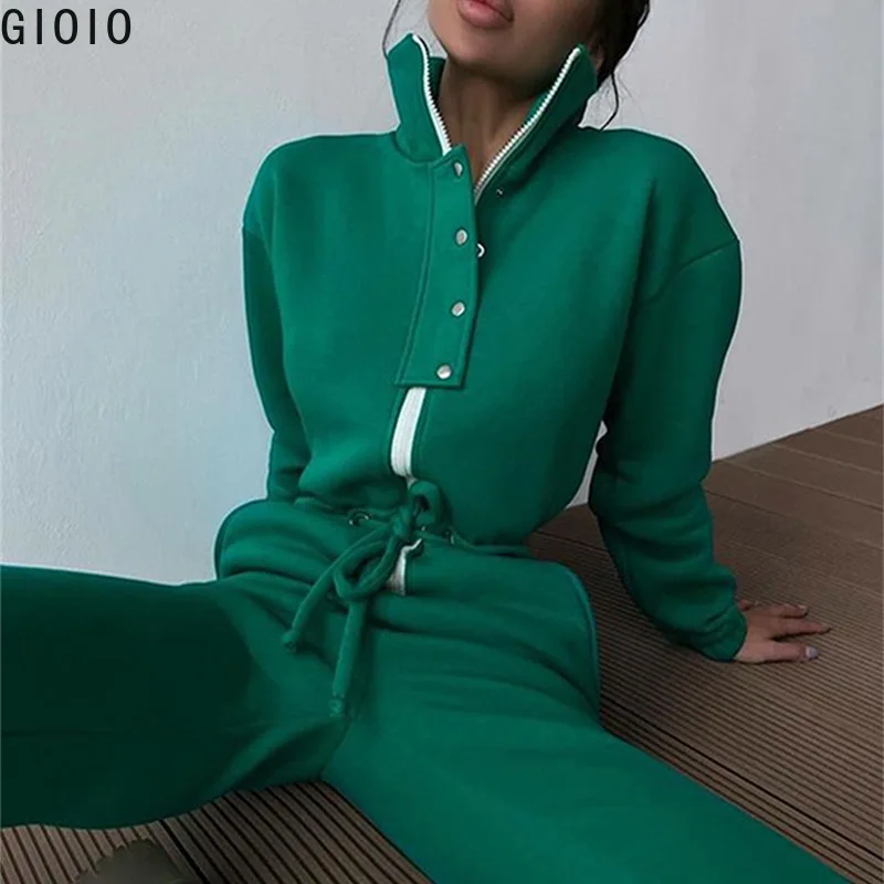 

Женский однотонный комбинезон с воротником-стойкой, на молнии, с длинным рукавом