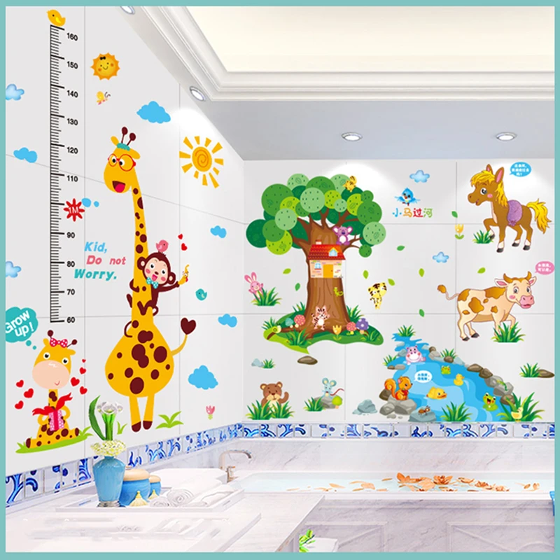 

[shijuekongjian] Tree Animals Wall Stickers DIY Height Measurement Wall Decals for House Baby Rooms Kids Bedroom Decoration