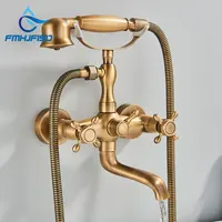 Antique Brass Bathtub Shower Faucet Bronzed Bath Shower Set Dual Handle Swivel Waterfall Spout Cold and Hot Water Mixer Taps 1