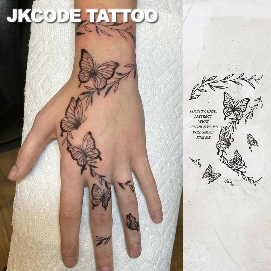 Waterdichte semi-permanente tatoeages, minimale tatoeages, eenvoudig  ontwerp, vlinders en bladeren tijdelijke tatoeages, gaat 1-2 weken mee -  AliExpress, image size:900x900