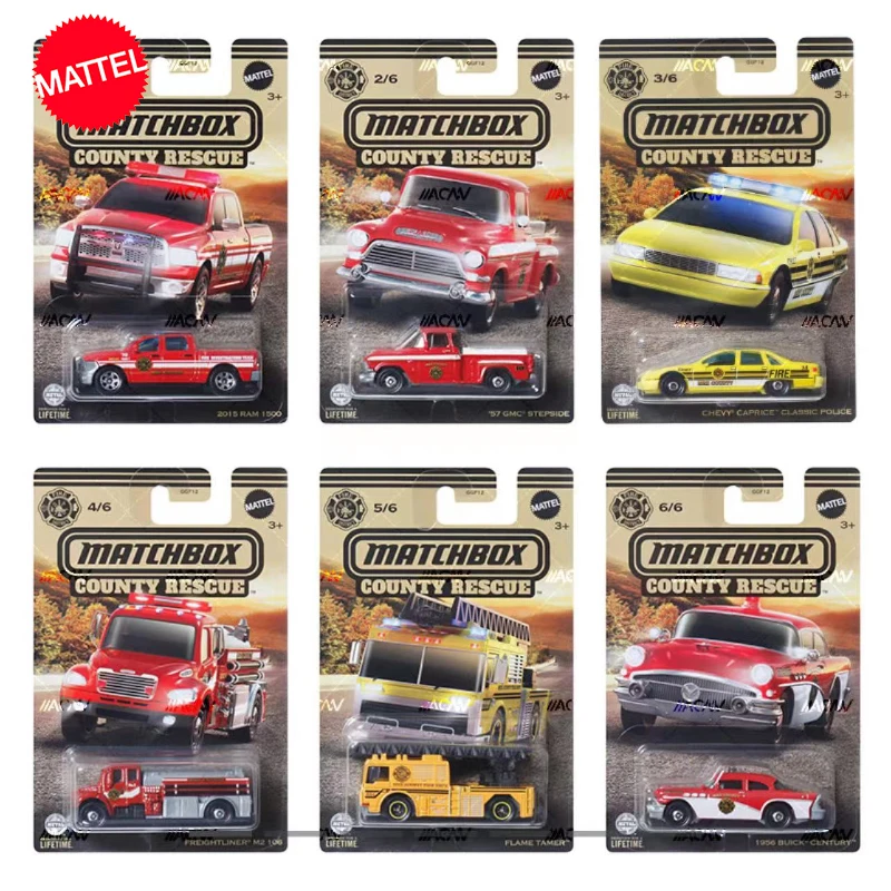 

Original Mattel Matchbox Car Country Rescue Kid Toys for Boys 1/64 Diecast GMC Stepside Chevy Caprice Freightliner Buick Century