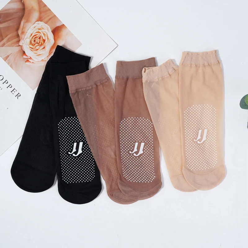 10 Pairs/Lot Women's Summer Invisible Thin Short Slip-resistant Stretch Glue Dot Non-Slip Transparent Socks