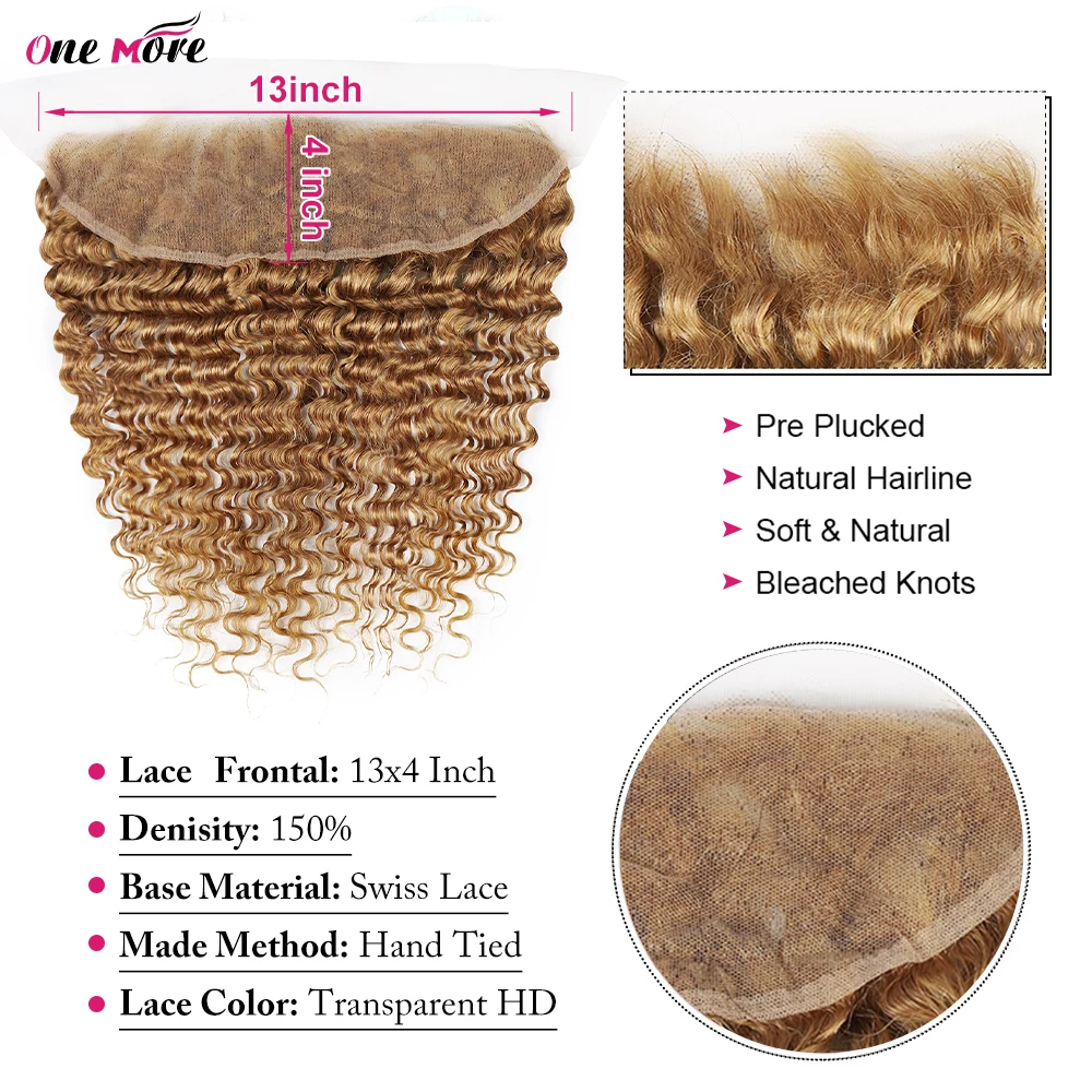 Human Hair Extensions Human Hair Frontal Human Hair Closure #27 Honey Blonde Deep Wave Lace Frontal 13X4 Lace Closure