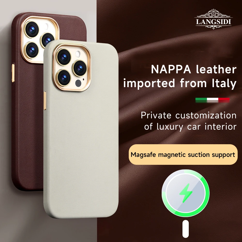 

Leather for Magsafe Phone Case for iPhone 15 13 12 14 Pro Max 14Pro 15Pro Magnetic Cover with Tempered Glass Screen Protector