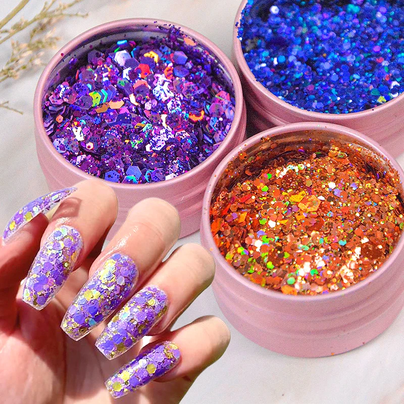 1 Jar iridescent Glitter Sequins Chunky Mixed Hexagon Sequins Powder  Manicures iridescent Sparkly Loose Glitter For Nails - AliExpress