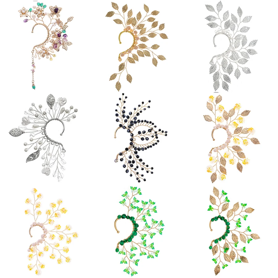 Earring Clips 1PCS Chic Ear Cuff Baroque Leaf Cosplay Fairy Earring Clips for Women Girls Wedding