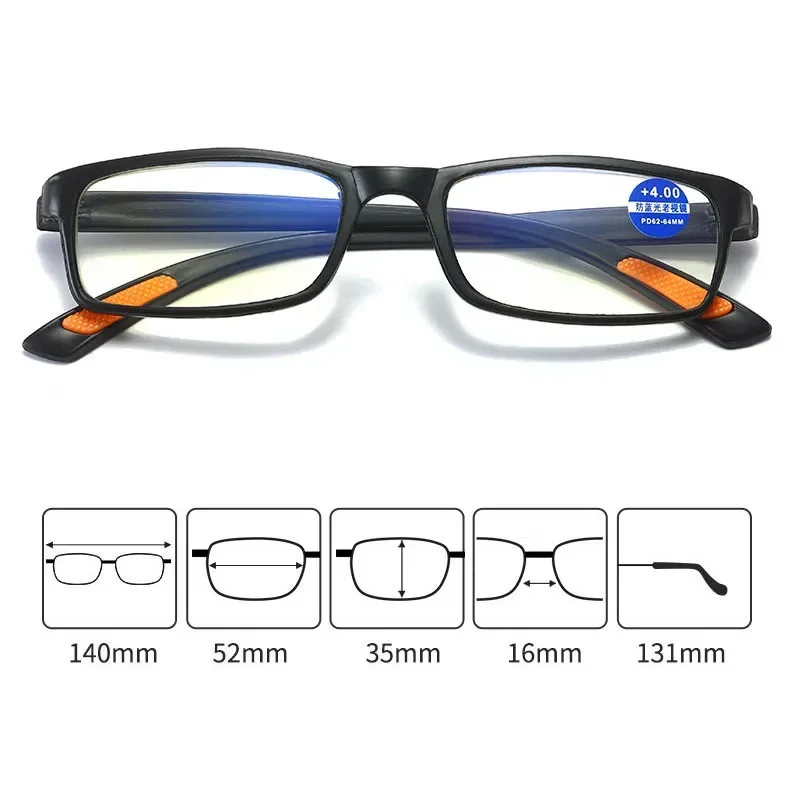 New Trend TR Frame Fashion Men\'s Folding Presbyopia Glasses Anti Blue Light Reading Glasses Portable Square Eyewear with Box