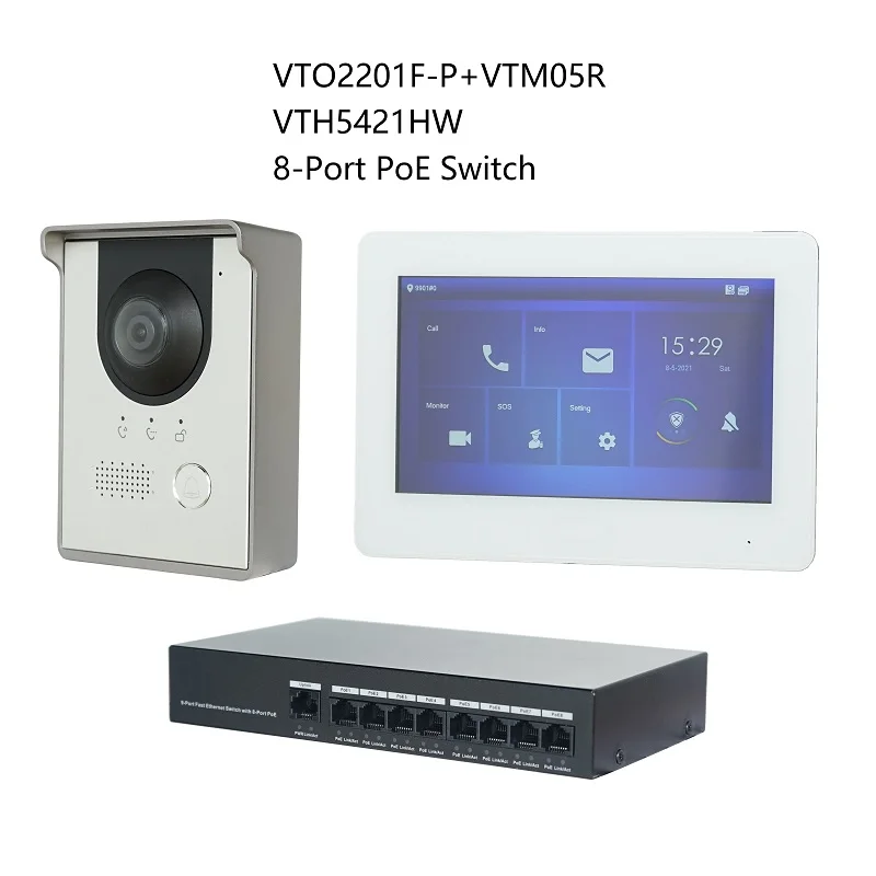 apartment intercom system DH Multi-Language IP Video Intercom KIT,include VTO2202F-P-S2 / VTO2201F-P & VTH5421HW / VTH5421HB & PoE switch , SIP firmware video entry system Door Intercom Systems