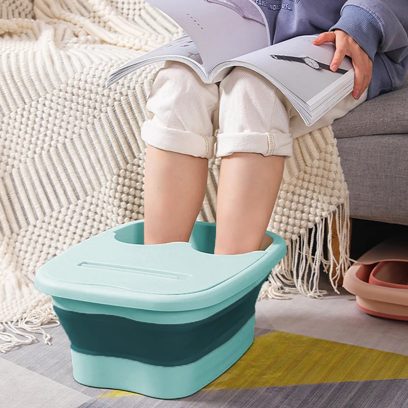 1pc Foot Soaking Bucket Health Massage Foot Soaking Basin Insulation Belt Mobile Phone Stand Bucket with Cover foot bath bucket