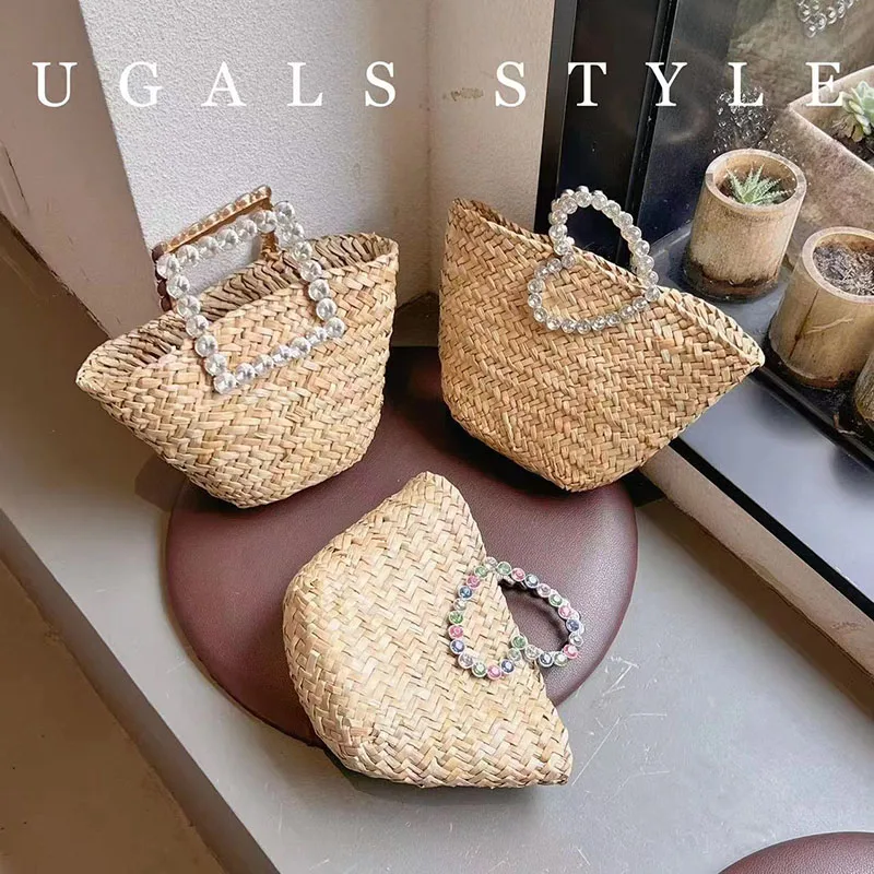 Rattan Tasche Weidenkorb Tasche Mode Diamanten Griff Rattan