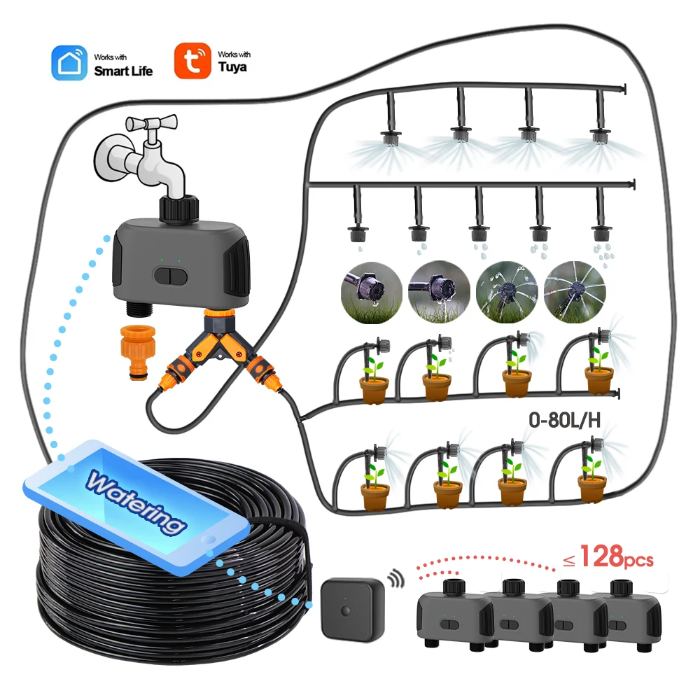50 5M Wireless Garden 4/7mm Hose Automatic Drip Watering Irrigation Kit