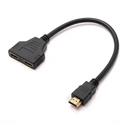 HDMI Splitter Cable Video Switch Adapter - Dual Output Hub - 0.3m (Black)