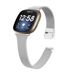 Elegant Milanese Metal Strap Replacement for Fitbit Watches - Classic Wristband Bracelet (Silver)