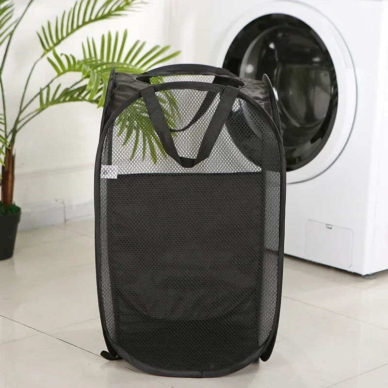 Portable Mesh Pop Up Laundry Hamper Wide Opening Breathable Collapsible Space-Saving Laundry Basket Dorm Travel Bathroom Items