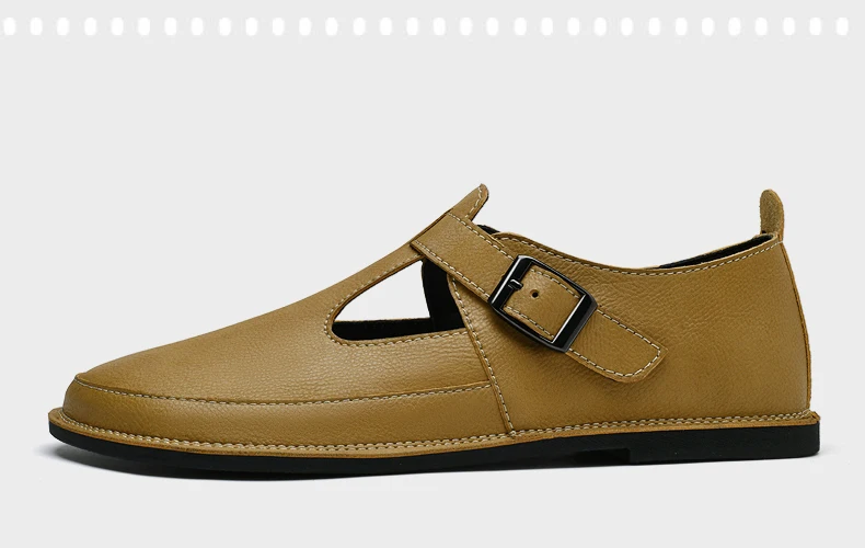 Männliche handgemachte Freizeitschuhe Herren-Sandalen aus echtem Leder, atmungsaktiv, weiche Sohle, flache Slip-On-Sommer-Strand-Wanderschuhe für Herren – Detail 17