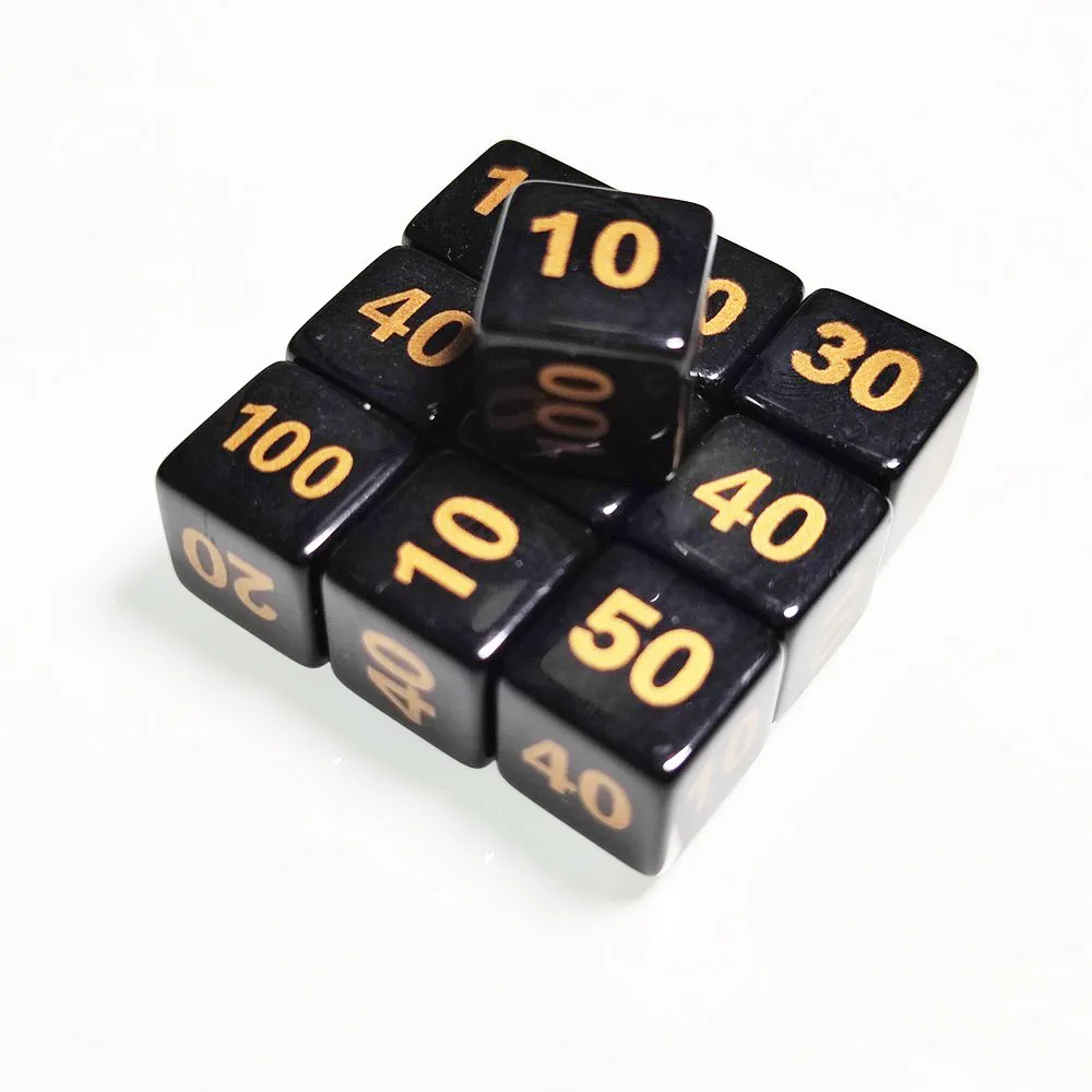 10Pcs/set 14mm Acrylic D6 Dice Blood Count Indicator 6 Sides 10 20 30 40 50 100 blood bowl 3 dice and team logos pack pc