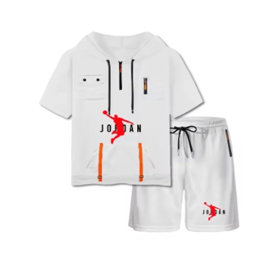 2025 Summer Thin Men's Sports Suit 2-piece Set fashion Casual Hooded Quick Dry Running Exercise Clothes Short Sleeve Shorts suit 5