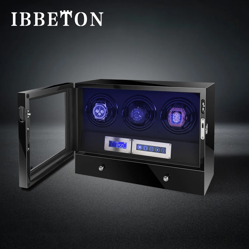 IBBETON 서랍형 보석함 조용한 일본 마부치 모터 시계 보관 와인딩 자동 시계 와인더 및 시계 안전 금고