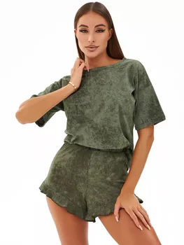 السيدات منامة مجموعة للمرأة بيجامة مجموعة فرقة بيجامة فام الصيف امرأة منامة النساء بيجامة مجموعات قصيرة الأكمام ملابس خاصة Pjs 6