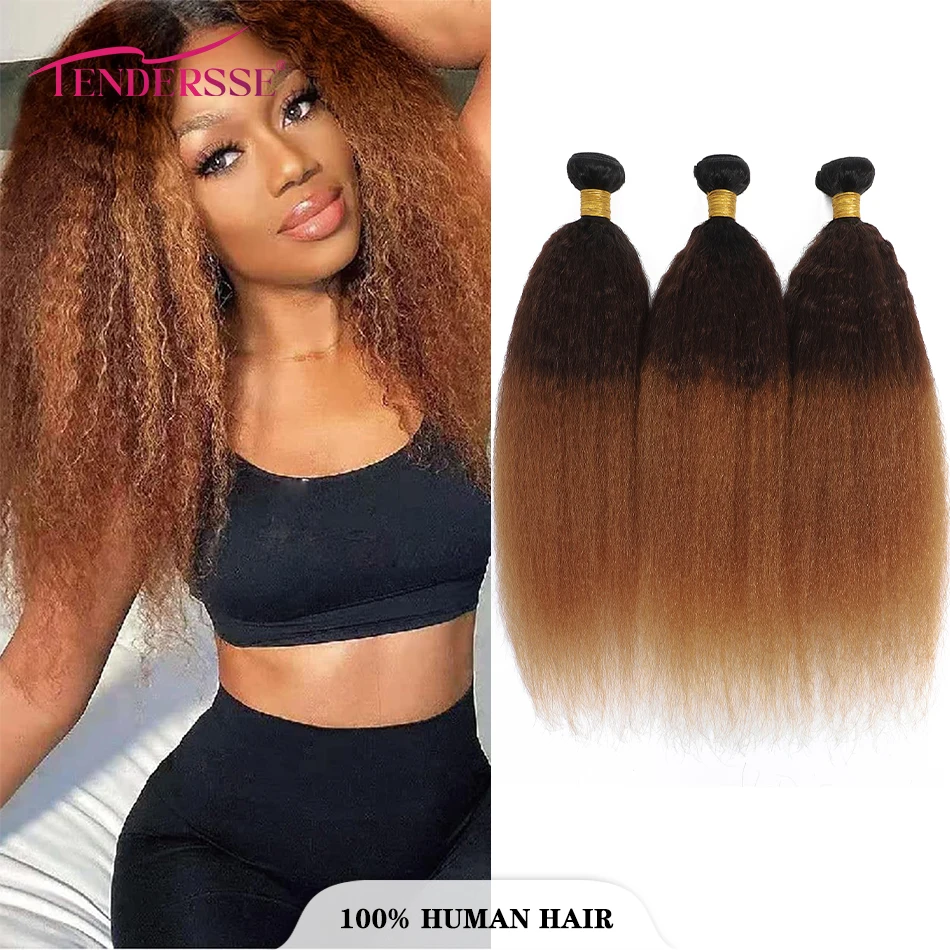 Tendresse 10A Yaki Kinky Straight Human Hair 3 Bundles Mongolian Remy Human Hair Weave Extensions Kinky Straight Bundles human hair extensions human hair weave