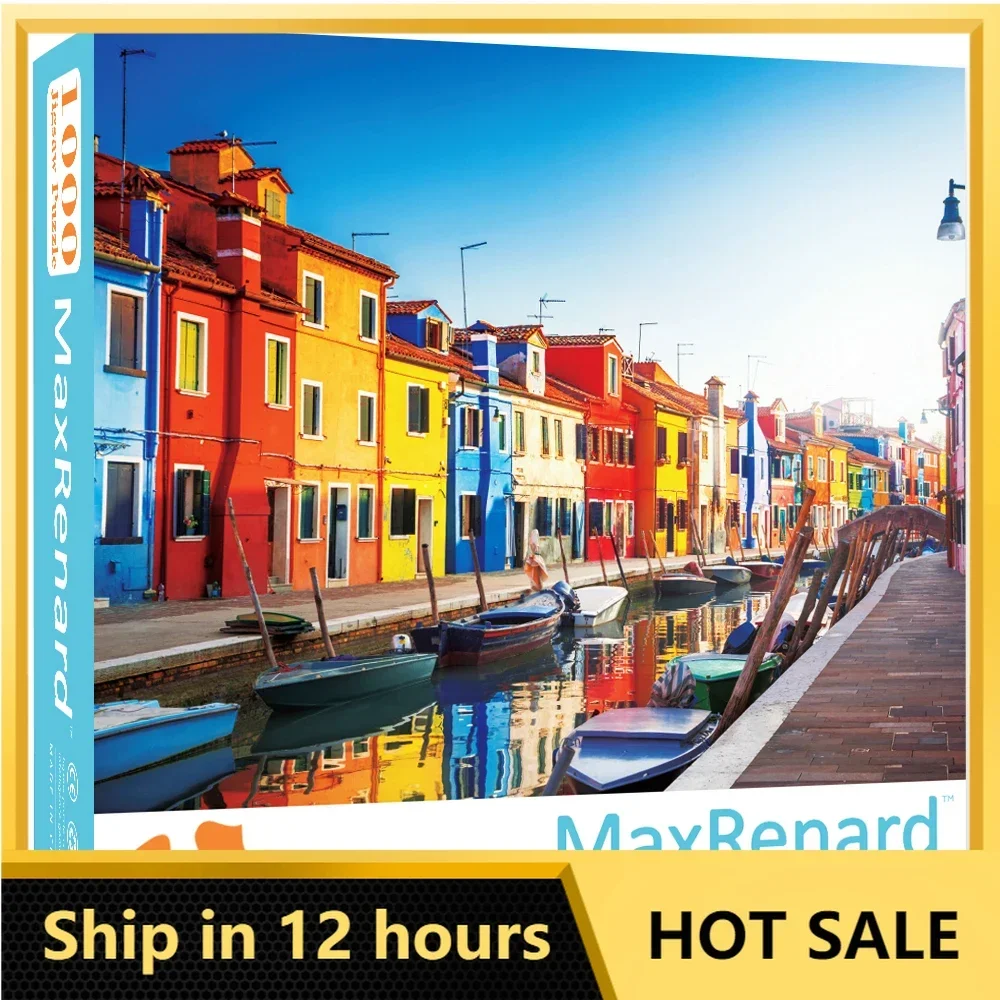 

MaxRenard 68*49cm Jigsaw Puzzle 1000pcs Aduls Brilliant Landscape Colorful Venice Burano Island Home Wall Decoration Family Game