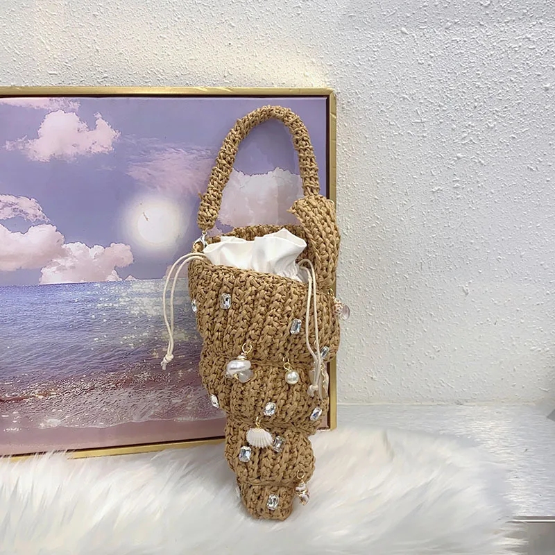 NEW diamond shell Shaped Straw Women Shoulder Bags Paper Woven Crossbody Bag Funnuy Cute Summer Beach Bag Small Female Purses