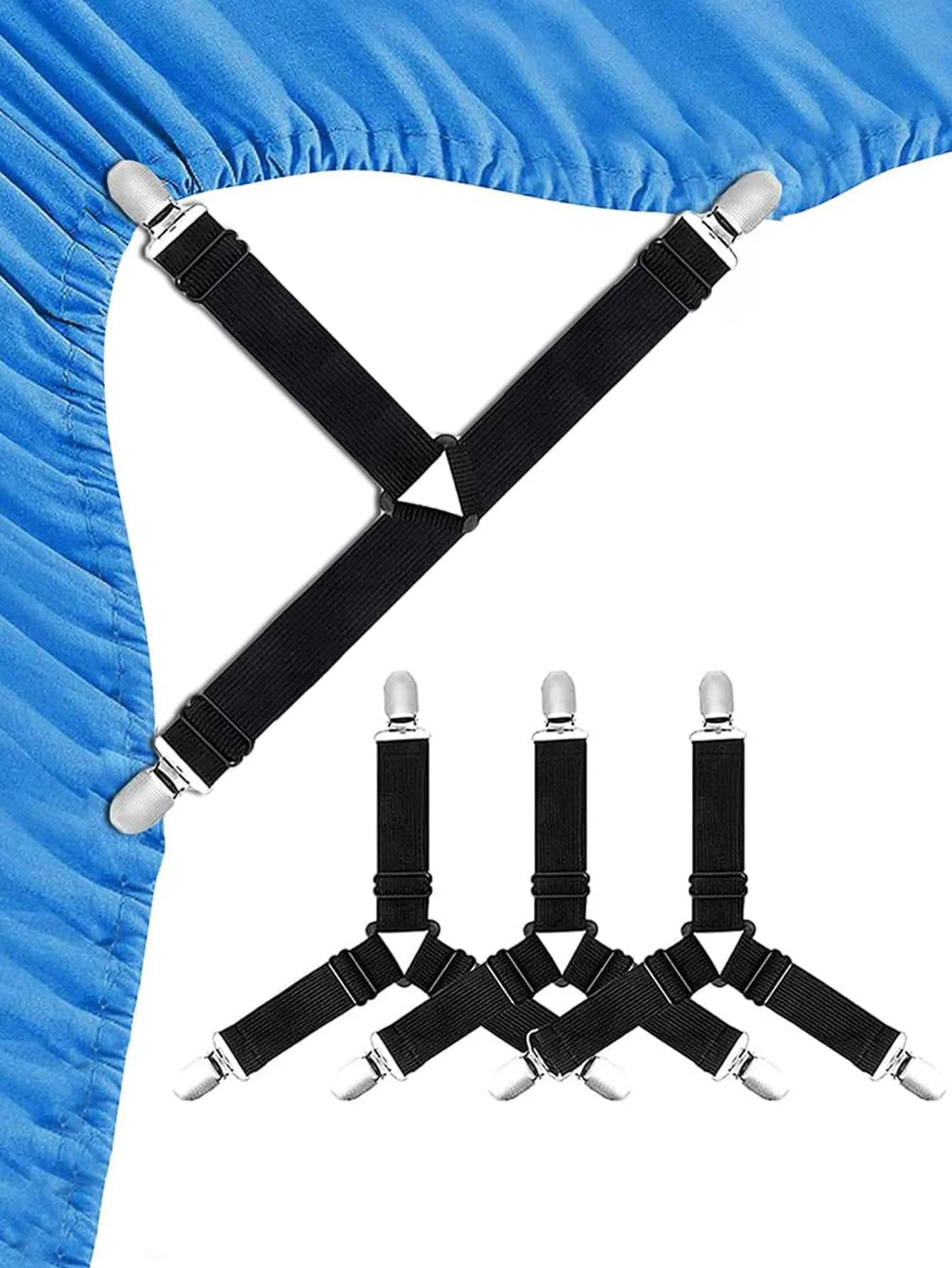 

4 Pcs Triangle Bed Sheet Holders Fitted Sheet Clips Adjustable Sheet Suspenders Mattress Gripper Clips for Bed Mattress Cover