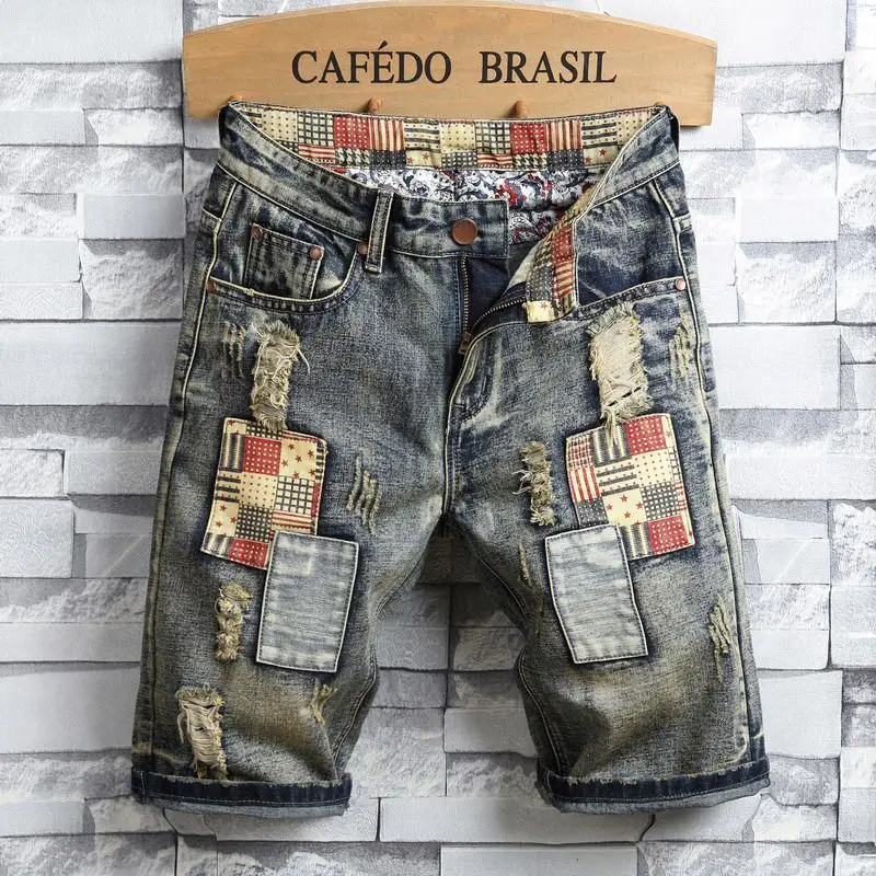 Slim Male Denim Shorts Skinny Men's Short Jeans Pants Multi Color Black Ripped Korean Fashion Summer Jorts New In Retro Sale Cut