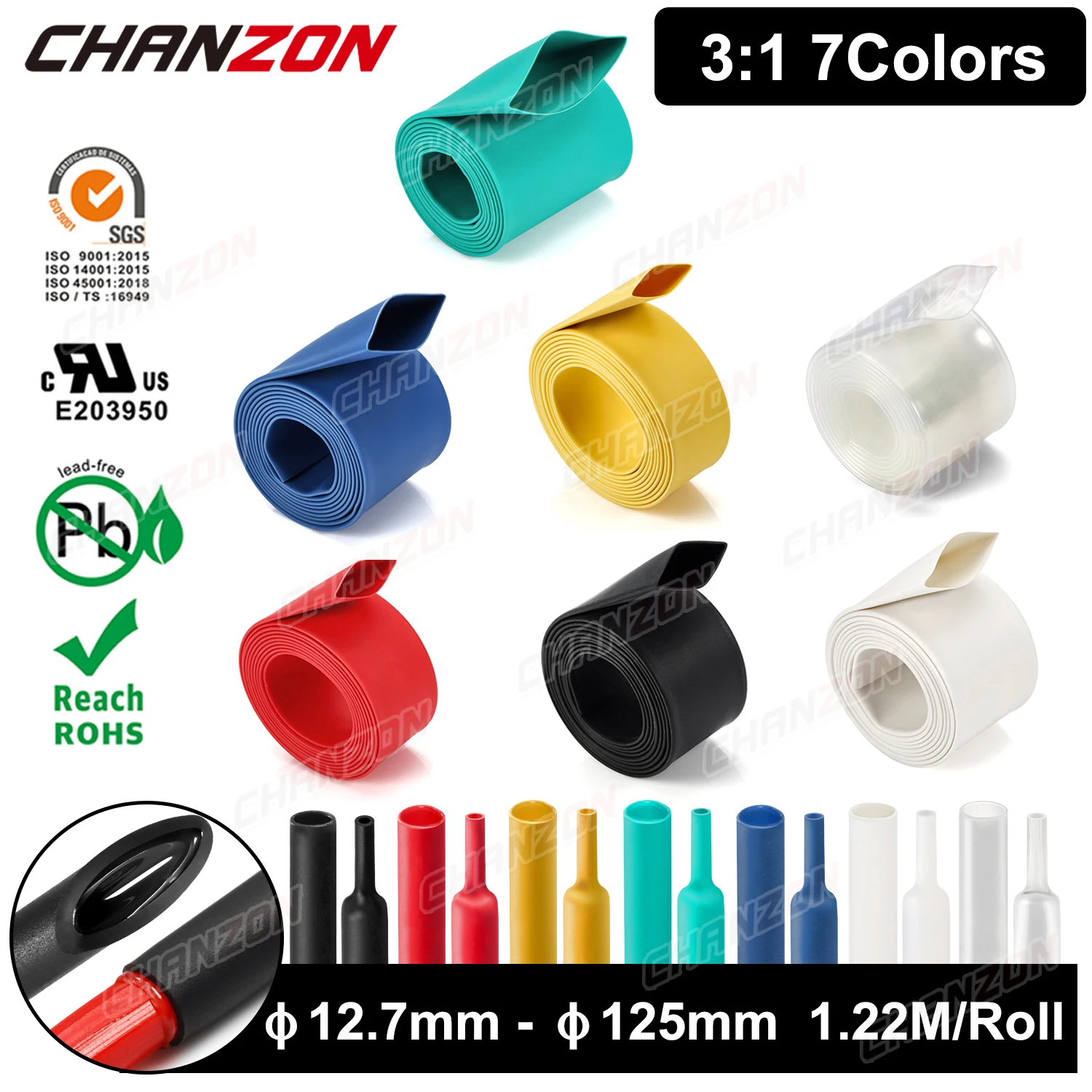 1.22M 7 Colors 12.7-125mm 3:1 Heat Shrink Tube with Glue Double Dual Wall Ahensive Lined Waterproof Heated Shrinking Tubing Wrap