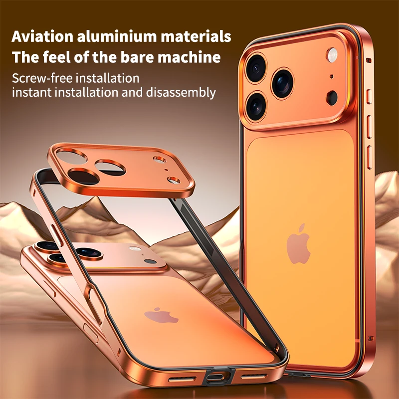 Vibrant Orange Camera Lens Protector with Metal Silicone Bumper Case for Enhanced Phone Protection