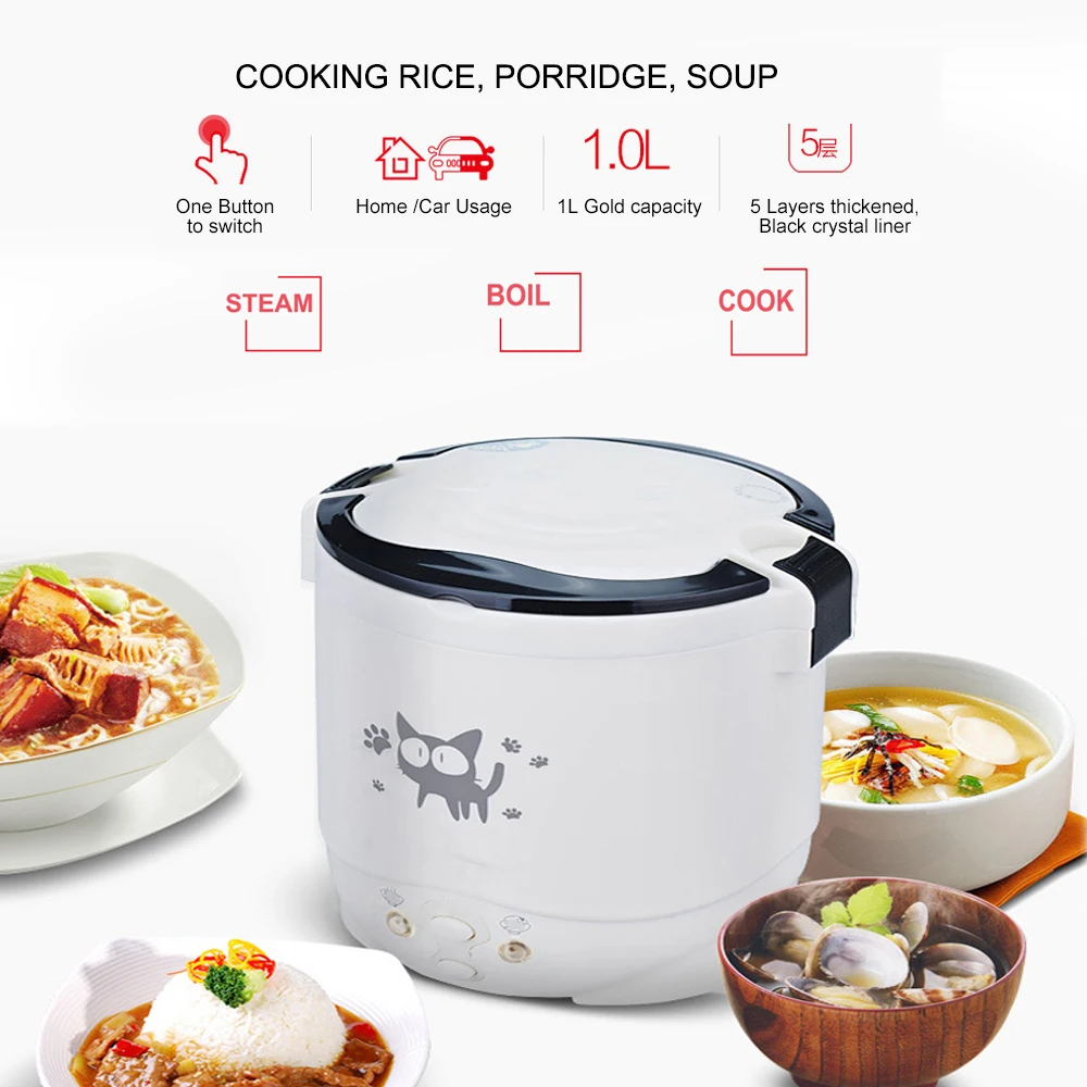 Car Mini Rice Cooker 12v 24V 220V Car Home Dual Use Self-driving Soup Porridge Portable Rice Cooker 24v Truck Smart Rice Cooker