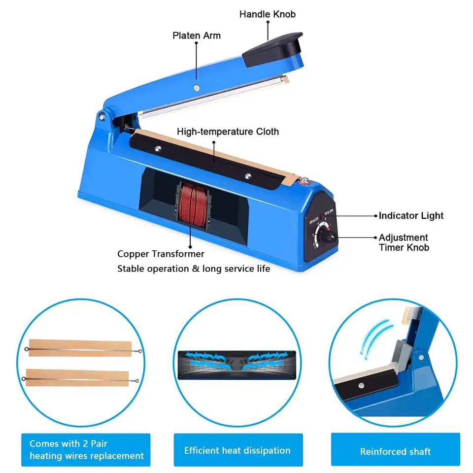 Manual Impulse Sealing Machine Cutting Machine Heat Shrink Electric Heat Sealer 400mm Aluminum Plastic Bag