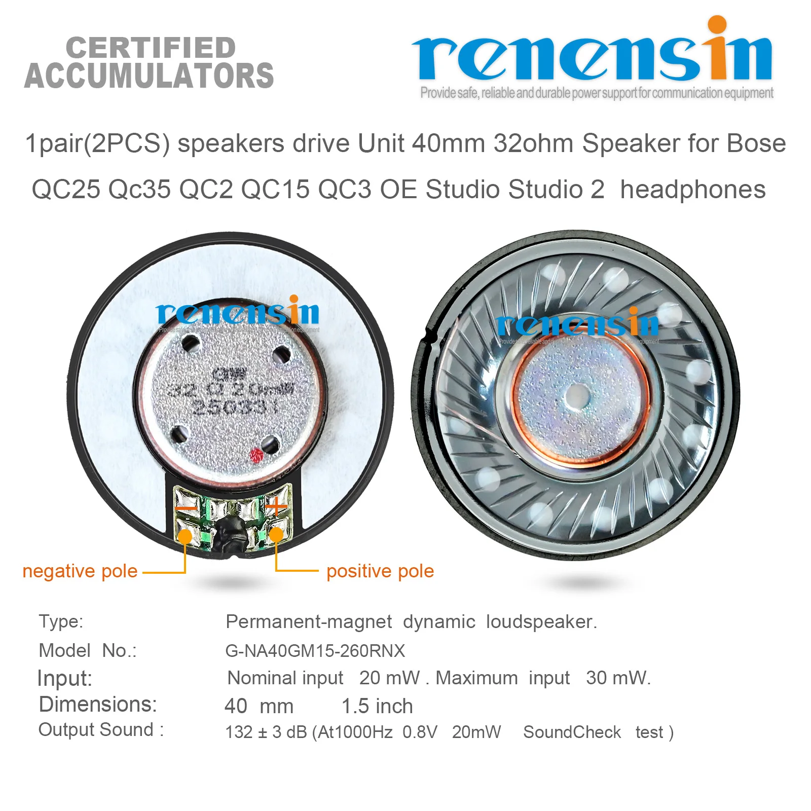 1 paire (2 pièces) haut-parleurs unité d'entraînement 40mm 32ohm haut-parleur pour Bose QC25 Qc35 QC2 QC15 QC3 OE Studio 2 casque