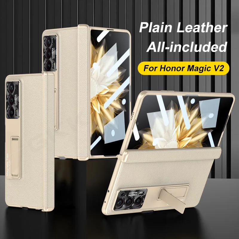 Leather Case with Magnetic Hinge - Shockproof Protective Bracket Cover