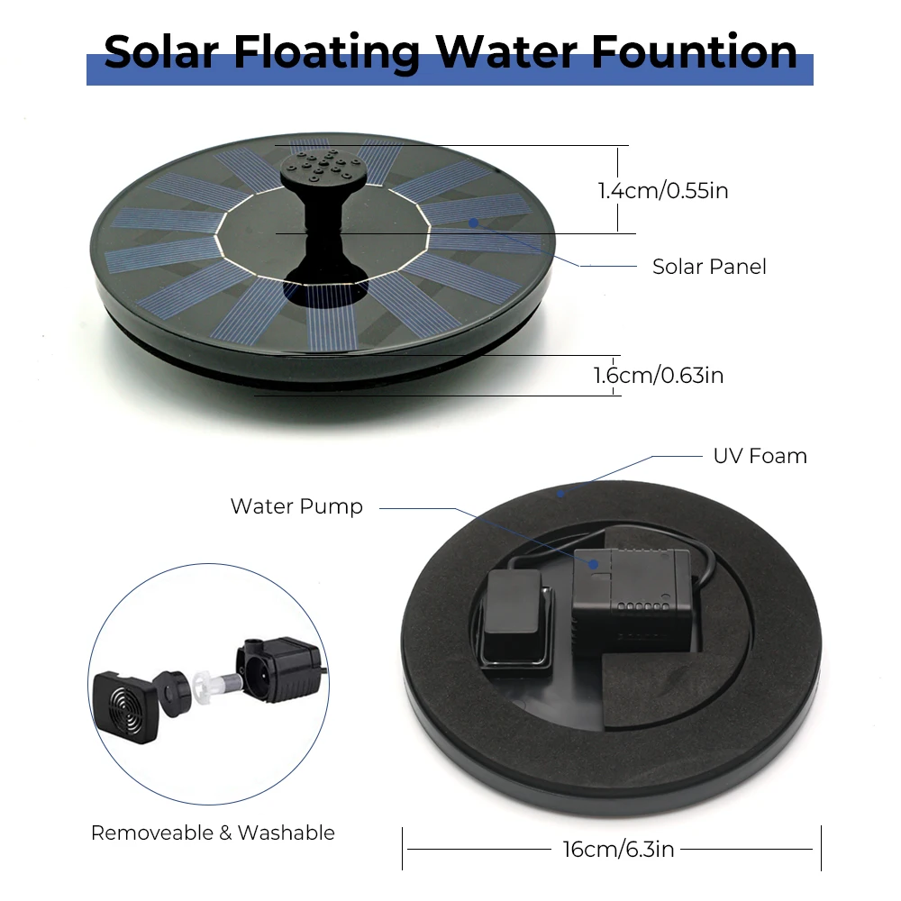 Solar Fountain Pump 2.5W 6Nozzles Solar Powered Pump Bird Bath Pond Garden Other Places Water Fountain Indoor water pump