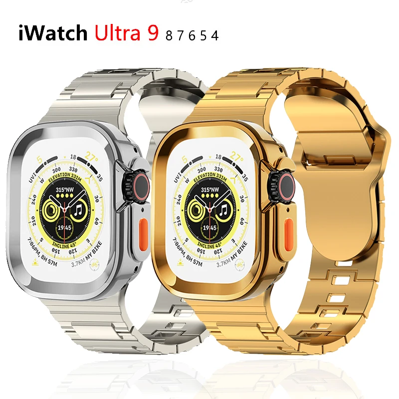 Custodia Placcata + Cinturino In Gomma Per Apple Watch Ultra 49Mm 45 41 44Mm 42Mm 40Mm 38Mm Cover Color Titanio Per I Watch 9 8 7 6 5 4 3 Se
