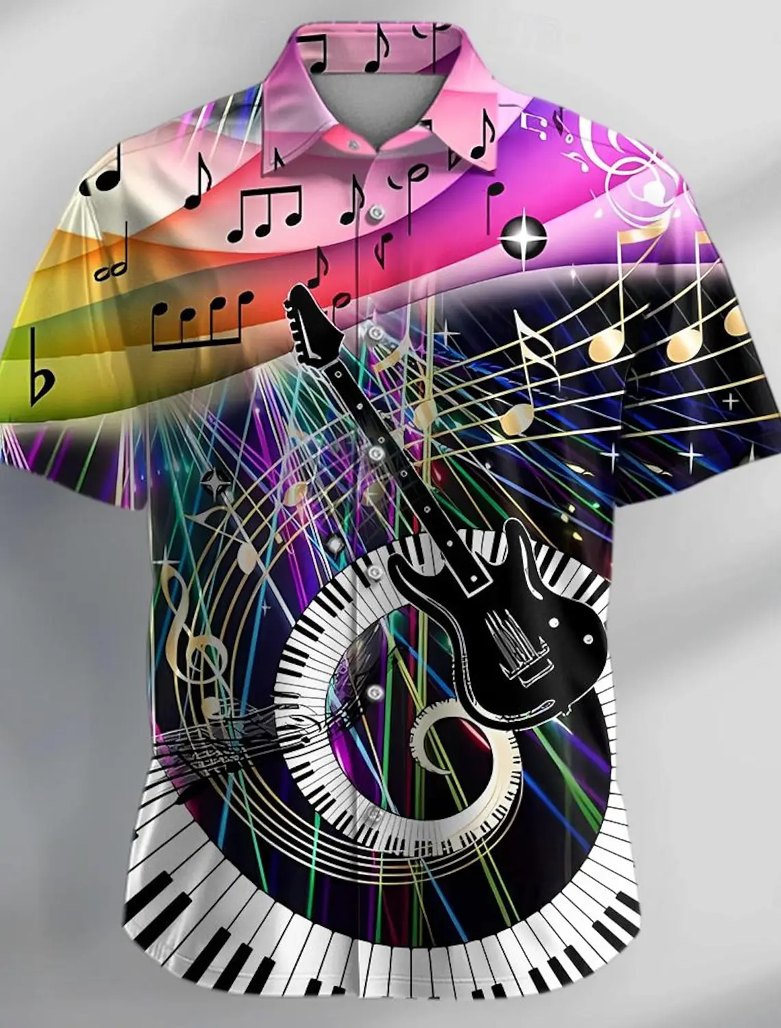 Musical Notes Vintage Casual Men's Shirt Button Up Shirt Party Evening Daily Vacation Summer Short Sleeve tops Polyester Shirt 3