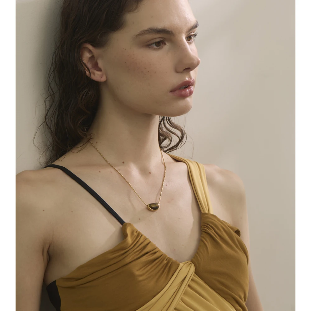 Yhpup Natural Tiger Stone Oval Pendant Necklace