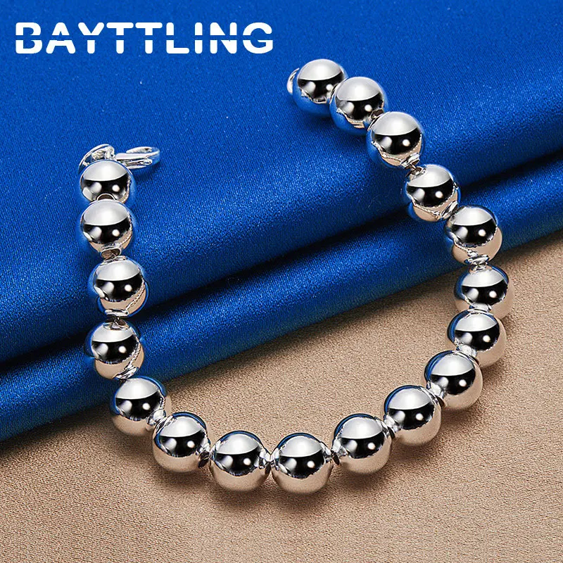 

New 925 Sterling Silver Elegant 10MM Beads Chain Bracelet For Women Fashion Engagement Wedding Jewelry Girlfriend Accessories