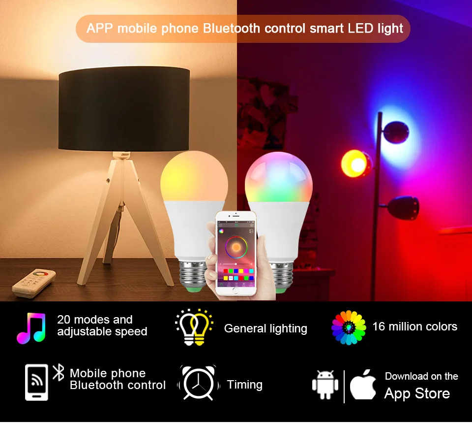 E27 Smart Light Bulbs, Bluetooth Color Changing Light Bulbs, Warm RGBW Color Changing LED night Lamp for Bedroom and Home