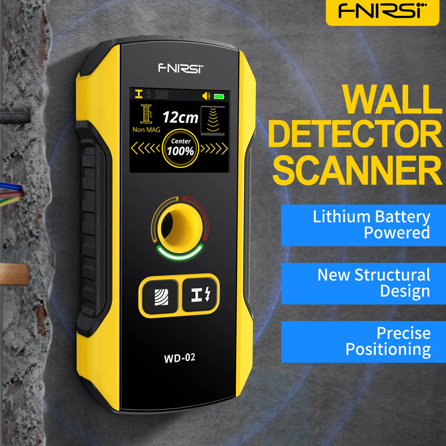 FNIRSI WD-02 Wall Detector Stud Finder New Design Positioning Hole TFT Display AC Live Cable Wires Metal Wood Stud Wall Scanner 2