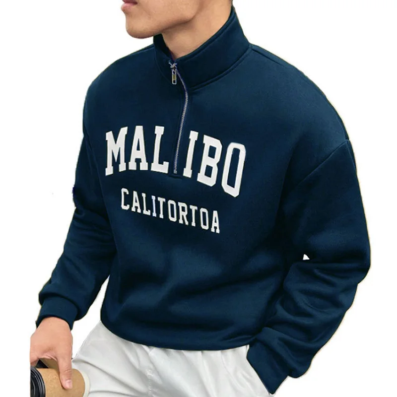 Men's Sweatshirt Spring Autumn Casual Solid Long Sleeve Half Zipper Sweatshirts Pullovers Letter Printed Pullover Tracksuit Men