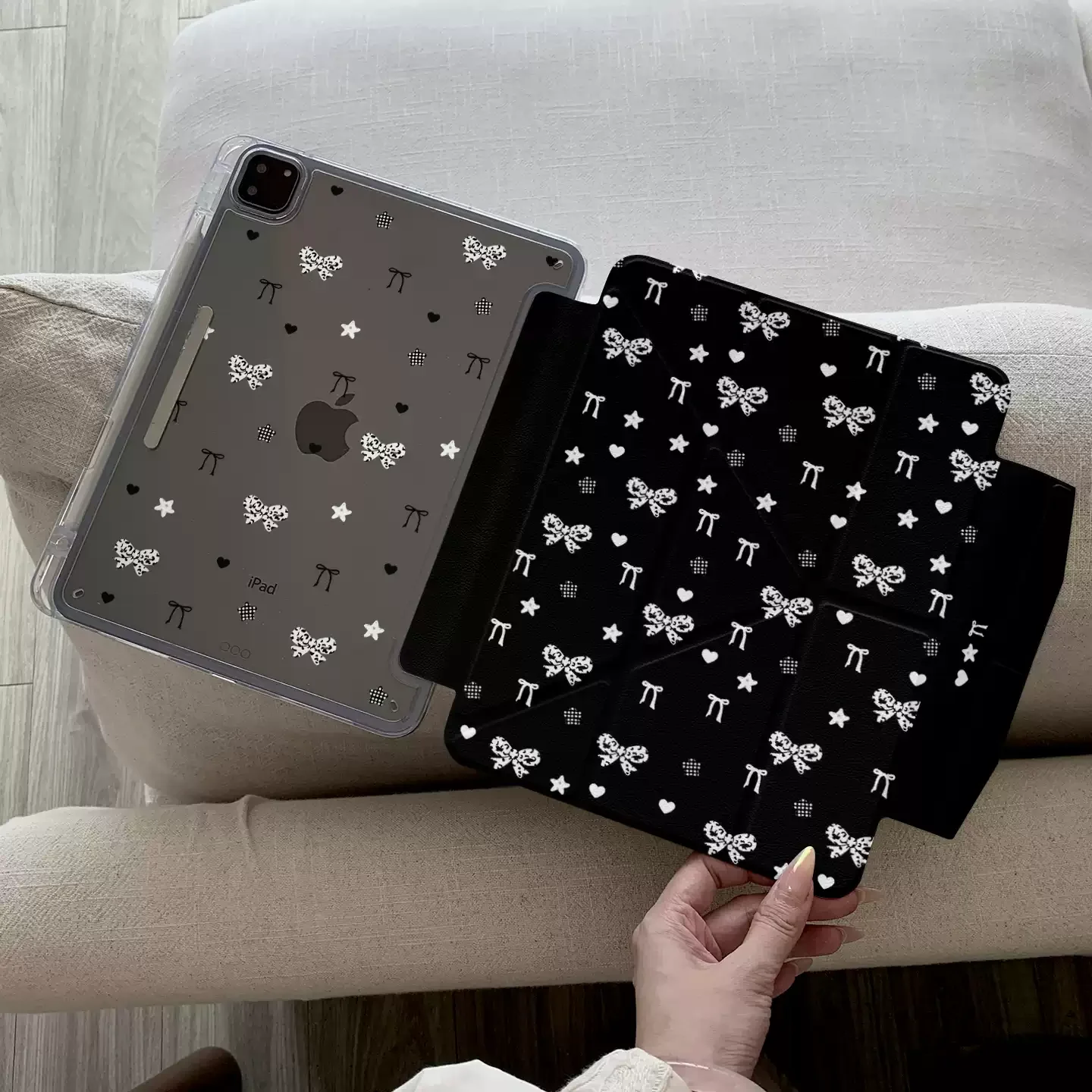 Elegant White Bow Black Tablet Case - Premium Protective Shell