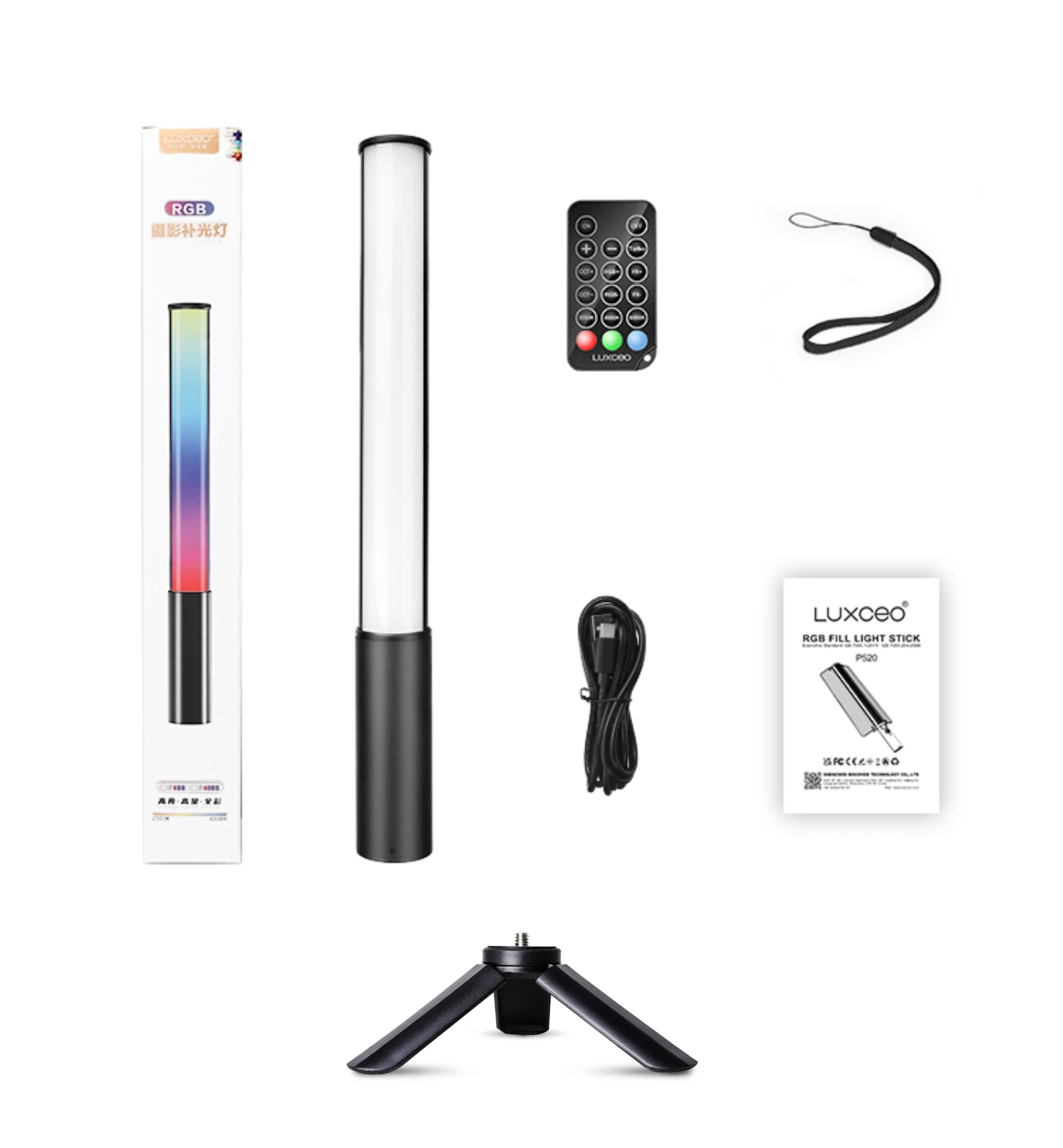 LUXCEO P400 RGB LED Light Wand – Handheld Colorful Photography & Video Lamp, CRI 95+, Adjustable 2500K-6500K