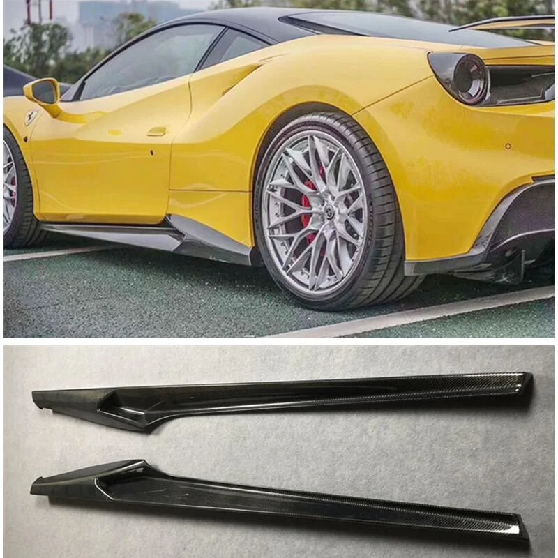 For Ferrari 488 High Quality Real Carbon Fiber Body Side Skirt Kit Lip Splitters Spoiler
